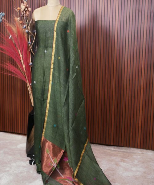 Alternative view of Pure Jayashree Linen Paithani Design Salwar Suit