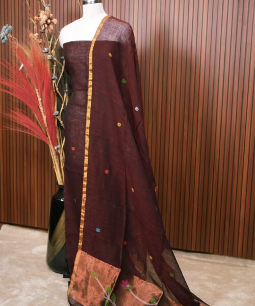 Alternative view of Pure Jayashree Linen Paithani Design Salwar Suit