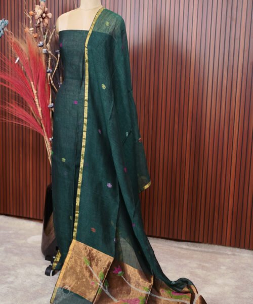 Alternative view of Pure Jayashree Linen Paithani Design Salwar Suit