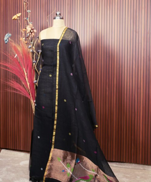 Alternative view of Pure Jayashree Linen Paithani Design Salwar Suit