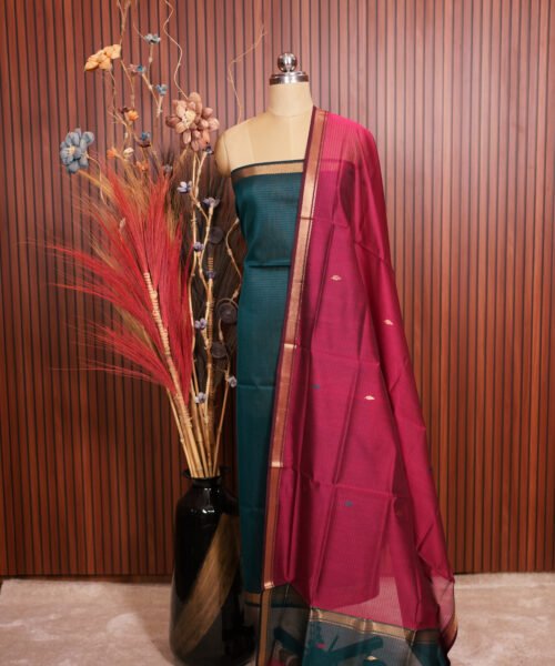 Handloom Maheshwari Silk Cotton Suit Set