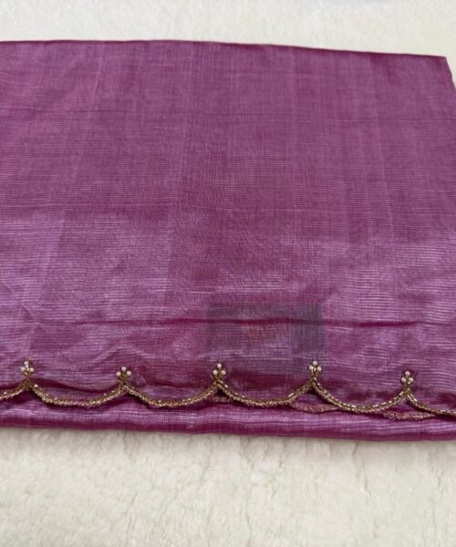 Mangalagiri Handloom Pattu Saree with Scallop Border & Rich Kardana Work