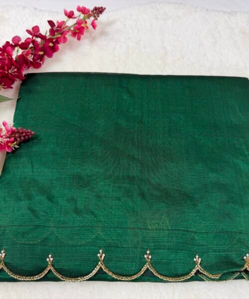 Mangalagiri Handloom Pattu Saree with Scallop Border & Rich Kardana Work