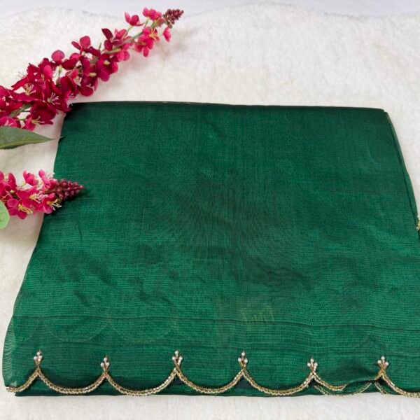 Mangalagiri Handloom Pattu Saree with Scallop Border & Rich Kardana Work