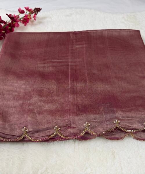 Mangalagiri Handloom Pattu Saree with Scallop Border & Rich Kardana Work