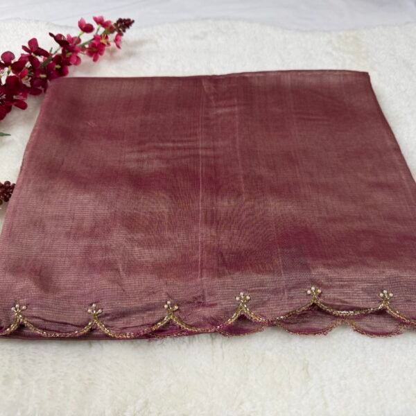 Mangalagiri Handloom Pattu Saree with Scallop Border & Rich Kardana Work