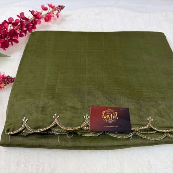 Mangalagiri Handloom Pattu Saree with Scallop Border & Rich Kardana Work