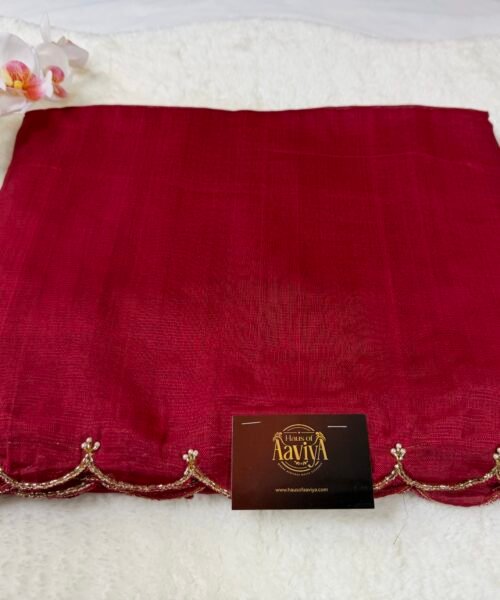 Mangalagiri Handloom Pattu Saree with Scallop Border & Rich Kardana Work