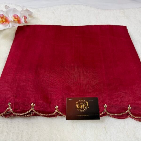 Mangalagiri Handloom Pattu Saree with Scallop Border & Rich Kardana Work