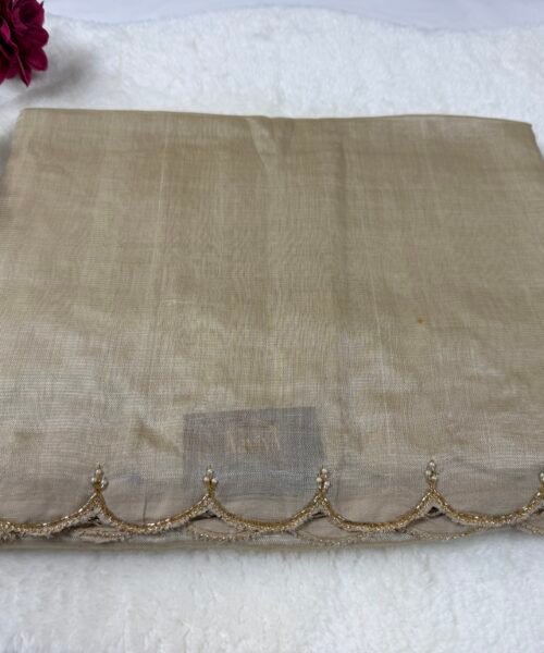 Mangalagiri Handloom Pattu Saree with Scallop Border & Rich Kardana Work