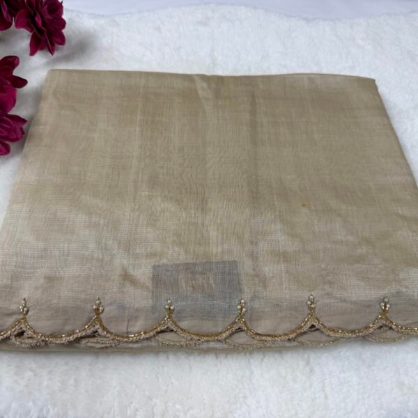 Mangalagiri Handloom Pattu Saree with Scallop Border & Rich Kardana Work