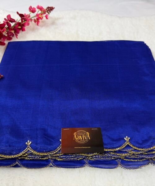 Mangalagiri Handloom Pattu Saree with Scallop Border & Rich Kardana Work