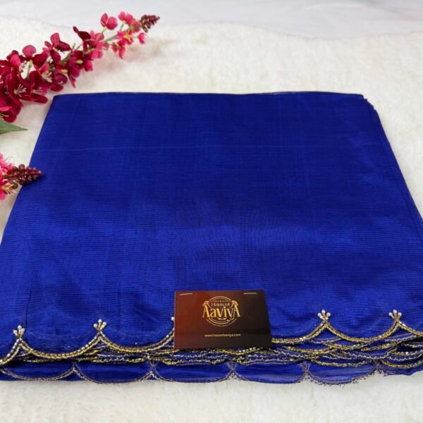 Mangalagiri Handloom Pattu Saree with Scallop Border & Rich Kardana Work