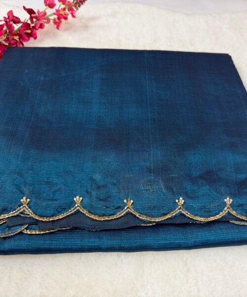 Mangalagiri Handloom Pattu Saree with Scallop Border & Rich Kardana Work