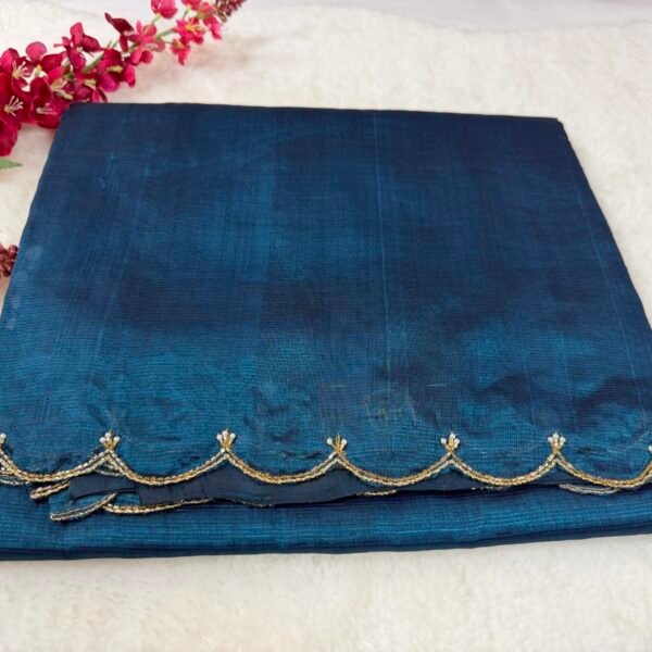 Mangalagiri Handloom Pattu Saree with Scallop Border & Rich Kardana Work
