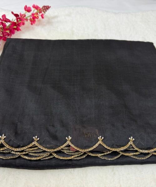 Mangalagiri Handloom Pattu Saree with Scallop Border & Rich Kardana Work