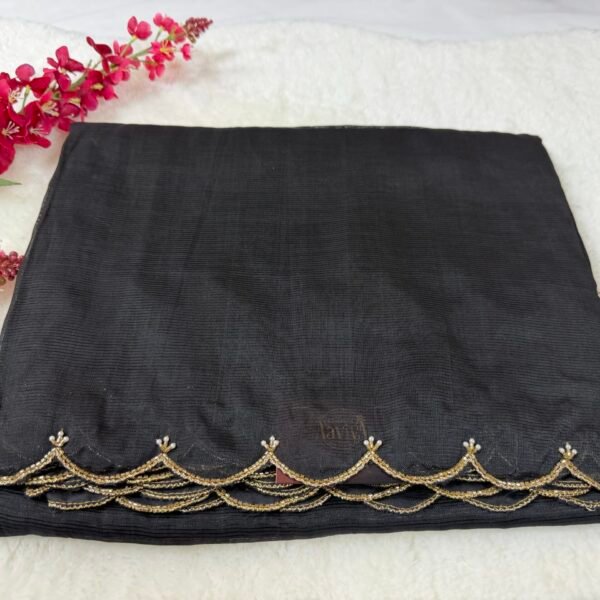 Mangalagiri Handloom Pattu Saree with Scallop Border & Rich Kardana Work