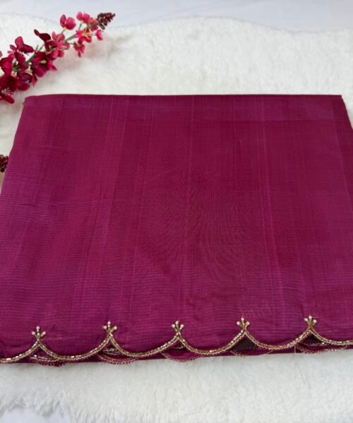Mangalagiri Handloom Pattu Saree with Scallop Border & Rich Kardana Work