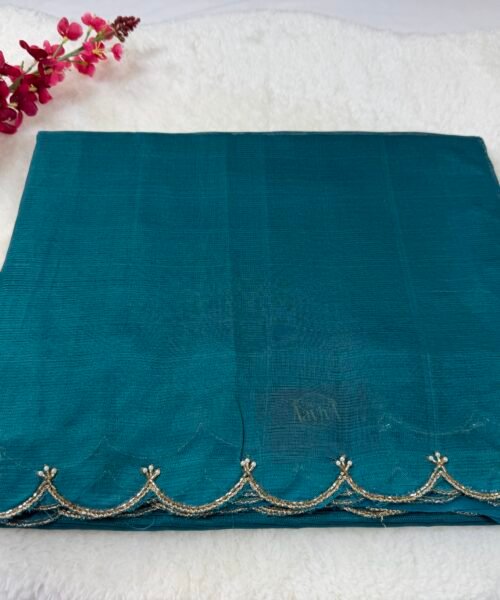 Mangalagiri Handloom Pattu Saree with Scallop Border & Rich Kardana Work