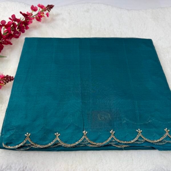 Mangalagiri Handloom Pattu Saree with Scallop Border & Rich Kardana Work