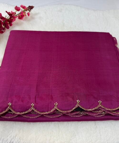 Mangalagiri Handloom Pattu Saree with Scallop Border & Rich Kardana Work