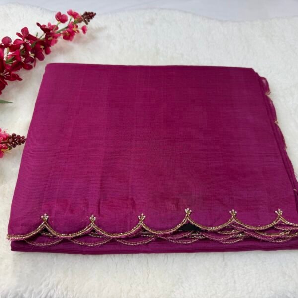 Mangalagiri Handloom Pattu Saree with Scallop Border & Rich Kardana Work