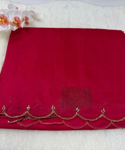 Mangalagiri Handloom Pattu Saree with Scallop Border & Rich Kardana Work