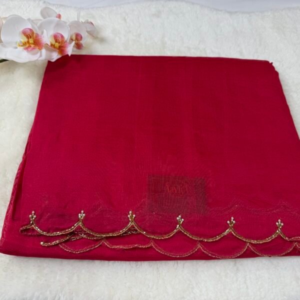 Mangalagiri Handloom Pattu Saree with Scallop Border & Rich Kardana Work