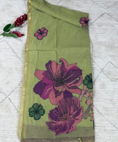 Muga Cotton Saree with Zari Border & Thread Weaving Design