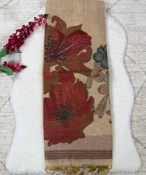 Muga Cotton Saree with Zari Border & Thread Weaving Design