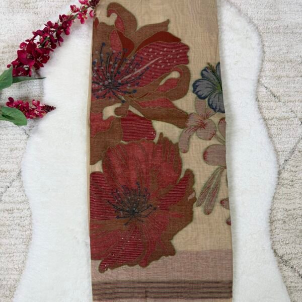 Muga Cotton Saree with Zari Border & Thread Weaving Design