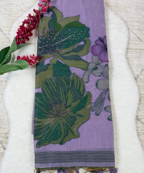Muga Cotton Saree with Zari Border & Thread Weaving Design