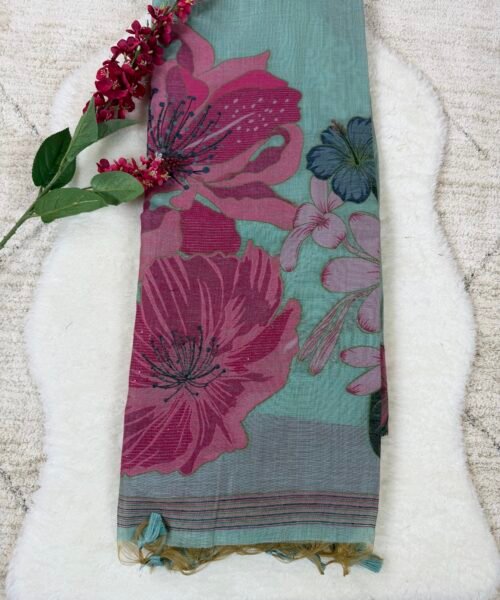 Muga Cotton Saree with Zari Border & Thread Weaving Design