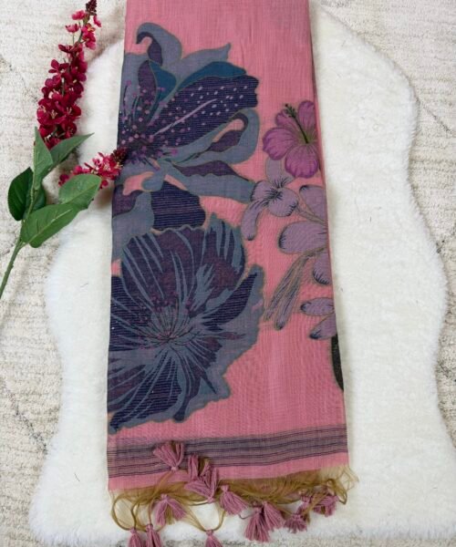 Muga Cotton Saree with Zari Border & Thread Weaving Design