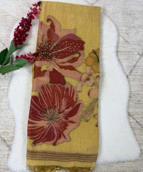 Muga Cotton Saree with Zari Border & Thread Weaving Design