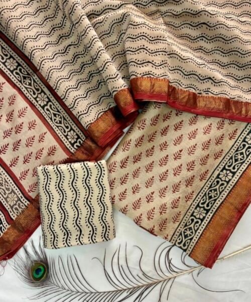 Maheshwari Silk Suit Set with Zari Border
