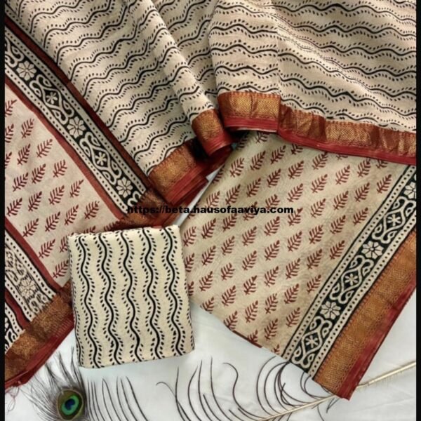 Maheshwari Silk Suit Set with Zari Border