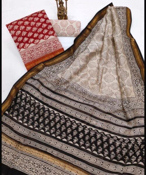 Maheshwari Silk Suit Set with Zari Border
