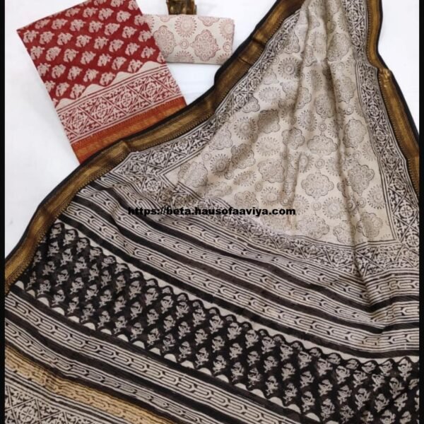 Maheshwari Silk Suit Set with Zari Border