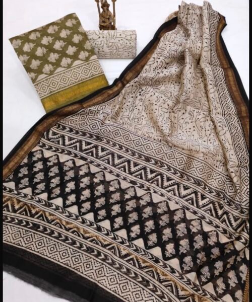Maheshwari Silk Suit Set with Zari Border