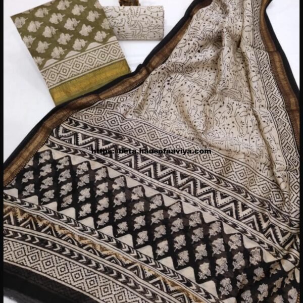 Maheshwari Silk Suit Set with Zari Border