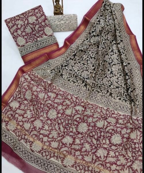 Maheshwari Silk Suit Set with Zari Border