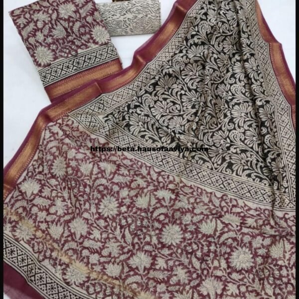 Maheshwari Silk Suit Set with Zari Border