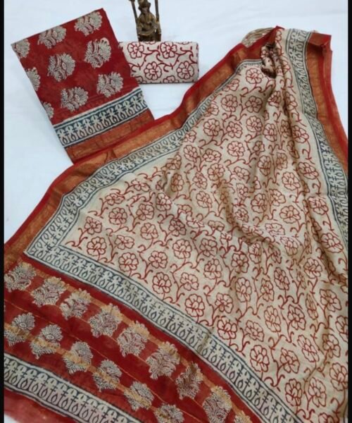 Maheshwari Silk Suit Set with Zari Border