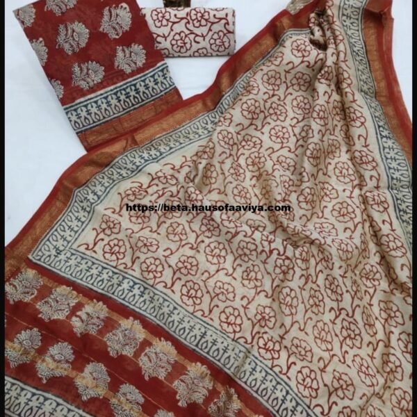Maheshwari Silk Suit Set with Zari Border