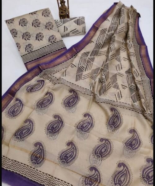 Maheshwari Silk Suit Set with Zari Border
