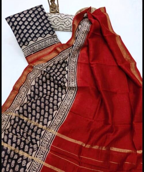 Maheshwari Silk Suit Set with Zari Border