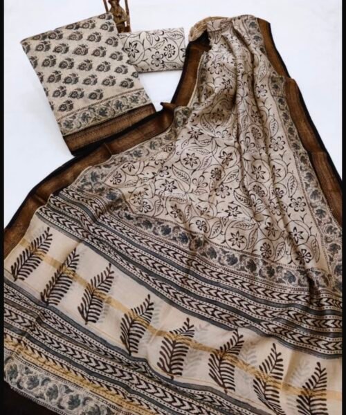 Maheshwari Silk Suit Set with Zari Border