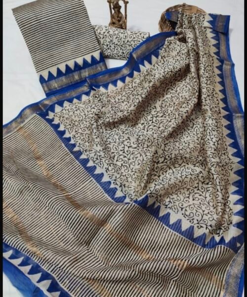 Maheshwari Silk Suit Set with Zari Border