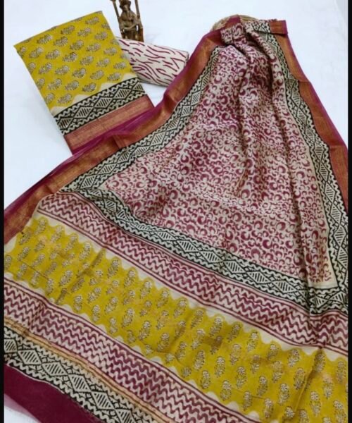 Maheshwari Silk Suit Set with Zari Border